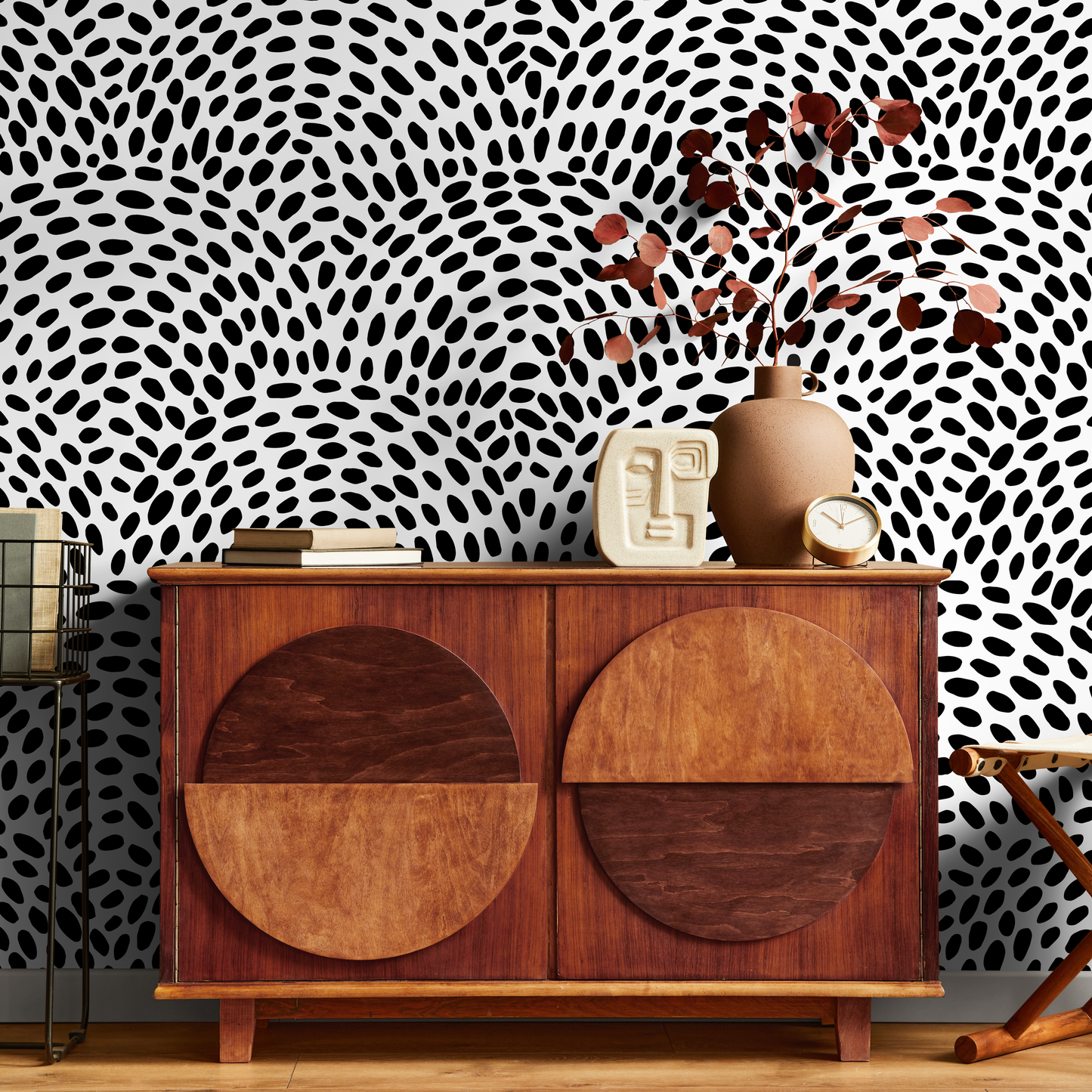 Removable Wallpaper Scandinavian Wallpaper Black Circle Dots Wallpaper Peel and Stick Wallpaper Wall Paper - B044