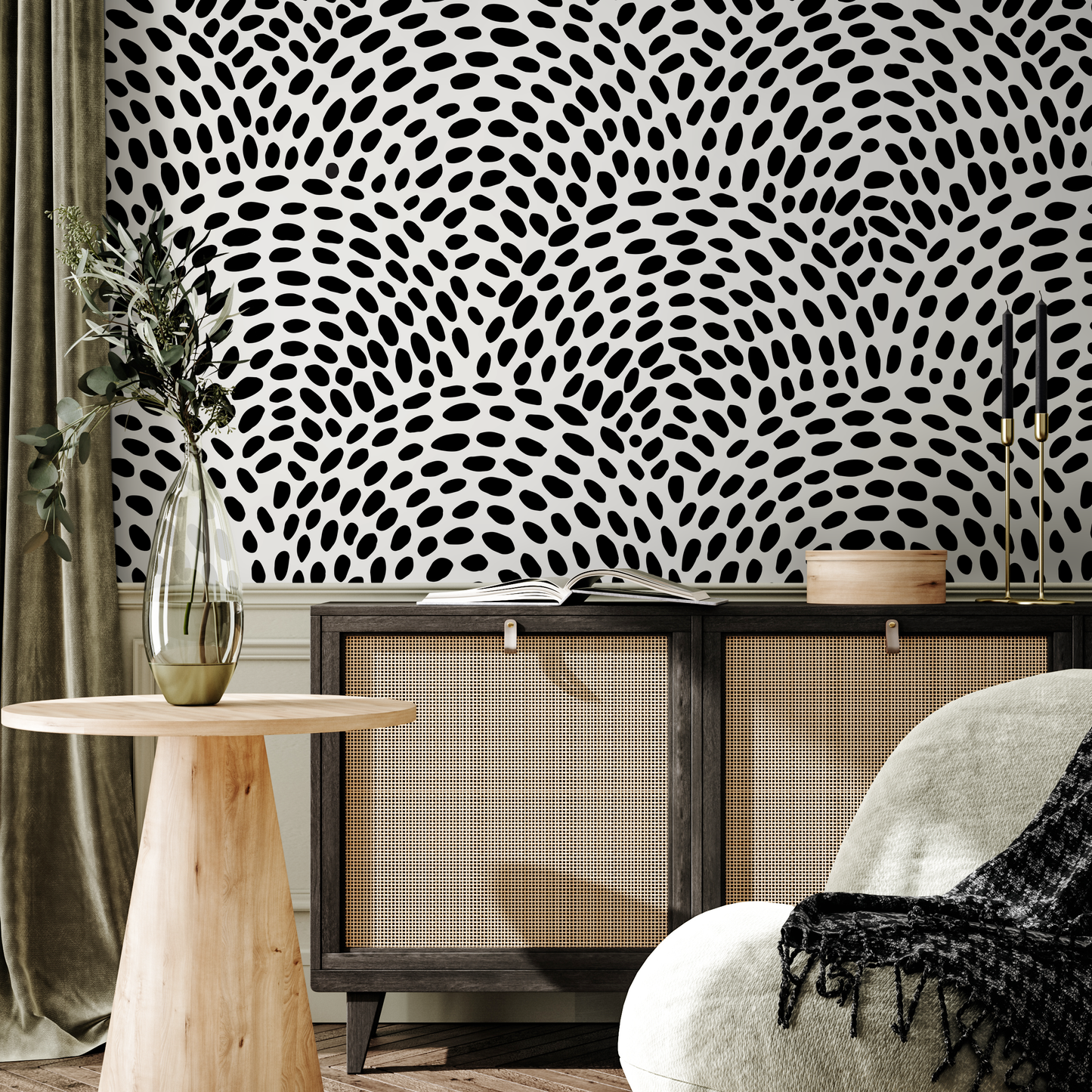 Removable Wallpaper Scandinavian Wallpaper Black Circle Dots Wallpaper Peel and Stick Wallpaper Wall Paper - B044