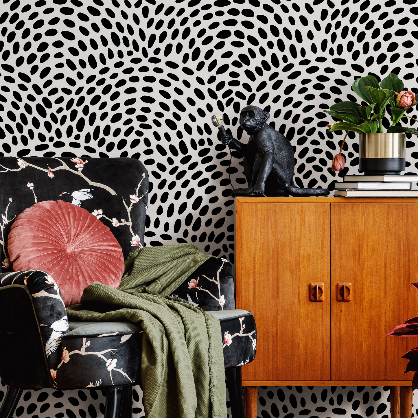 Removable Wallpaper Scandinavian Wallpaper Black Circle Dots Wallpaper Peel and Stick Wallpaper Wall Paper - B044