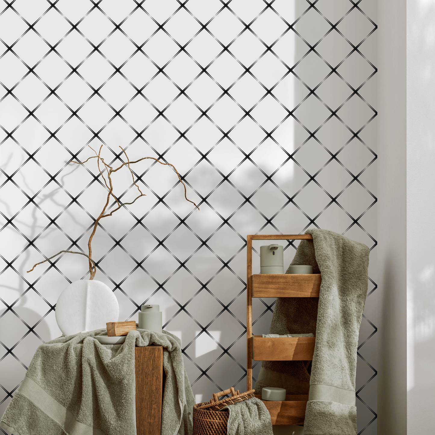 Wall Decor Peel and Stick Wallpaper Removable Wallpaper Home Decor Room Decor / Black and White Minimalist Geometric Wallpaper - B050