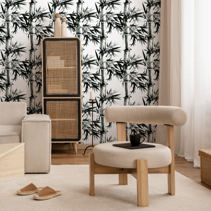 Wallpaper Peel and Stick Wallpaper Removable Wallpaper Home Decor Room Decor / Black and White Japanese Wallpaper, Bamboo Wallpaper - B051