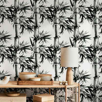 Wallpaper Peel and Stick Wallpaper Removable Wallpaper Home Decor Room Decor / Black and White Japanese Wallpaper, Bamboo Wallpaper - B051