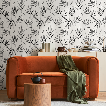 Wallpaper Peel and Stick Wallpaper Removable Wallpaper Home Decor Wall Art Wall Decor Room Decor / Black and White Leaves Wallpaper - B057