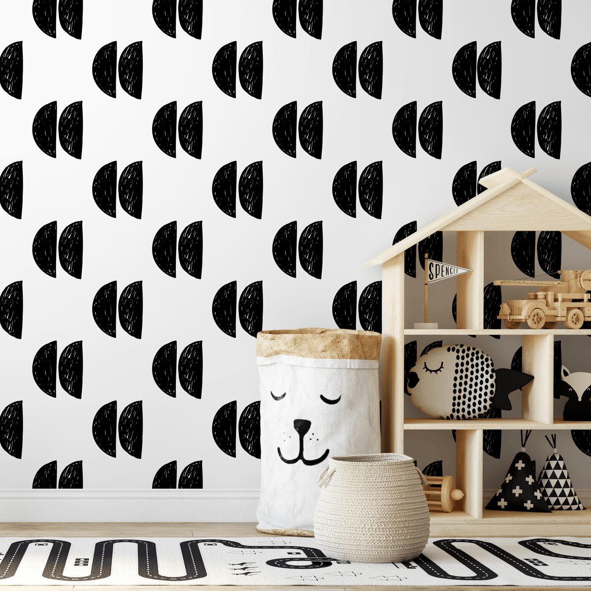 Minimalist Wallpaper with a Half-Circle Motif in Black - detail view