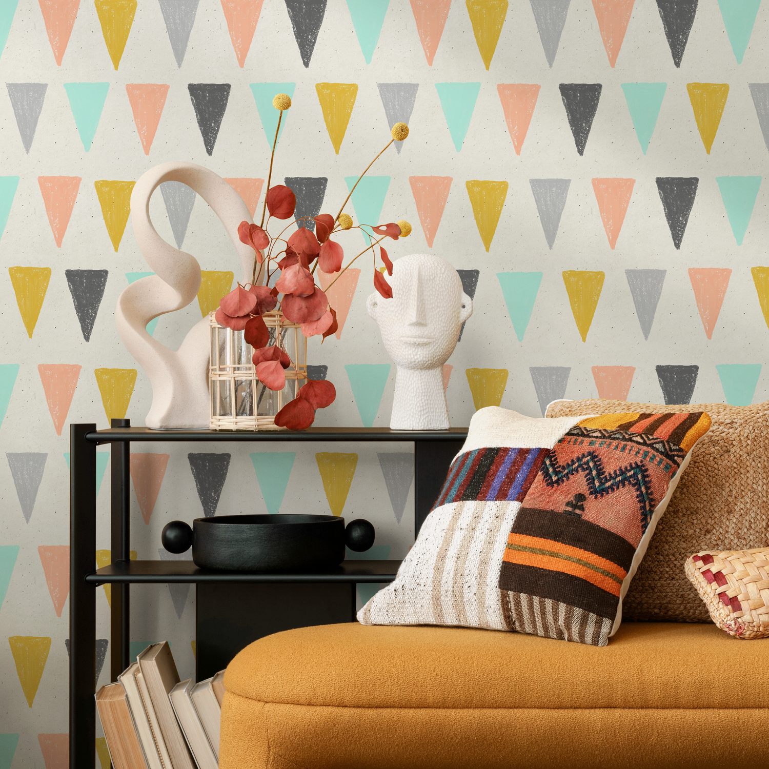 Removable Wallpaper Scandinavian Wallpaper Colorful Triangles Wallpaper Peel and Stick Wallpaper Wall Paper - B075