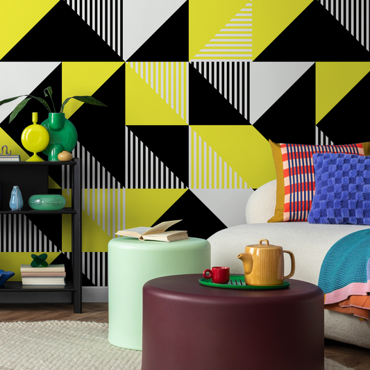 Wallpaper Peel and Stick Wallpaper Removable Wallpaper Home Decor Wall Art Wall Decor Room Decor/ Black and Yellow Geometric Wallpaper -B076