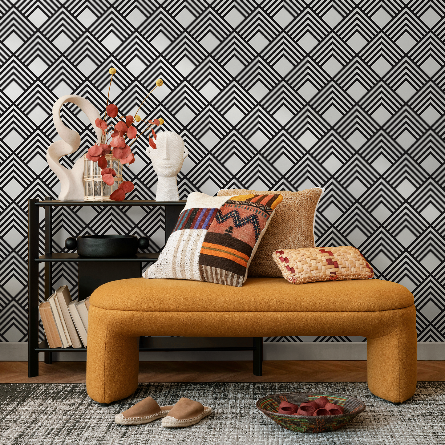 Removable Wallpaper Peel and Stick Wallpaper Wall Paper Wall Mural - Black and White Minimal Wallpaper - B084