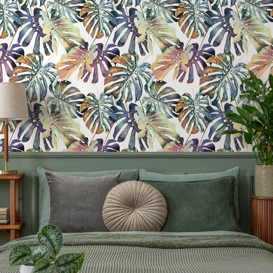 Monstera Leaf Wallpaper, Removable Wall Decor, Peel and Stick Wallpaper, Fabric Wallpaper, Removable Wallpaper, Wall Paper Removable - B092