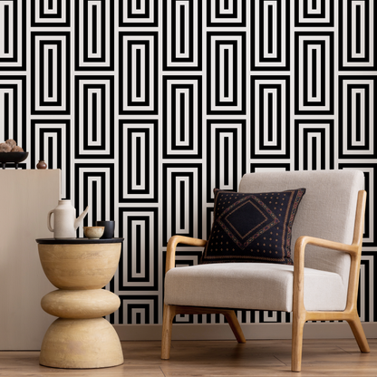 Black and White Modern Wallpaper Geometric Peel and Stick and Traditional Wallpaper - B098