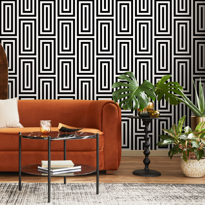 Black and White Modern Wallpaper Geometric Peel and Stick and Traditional Wallpaper - B098