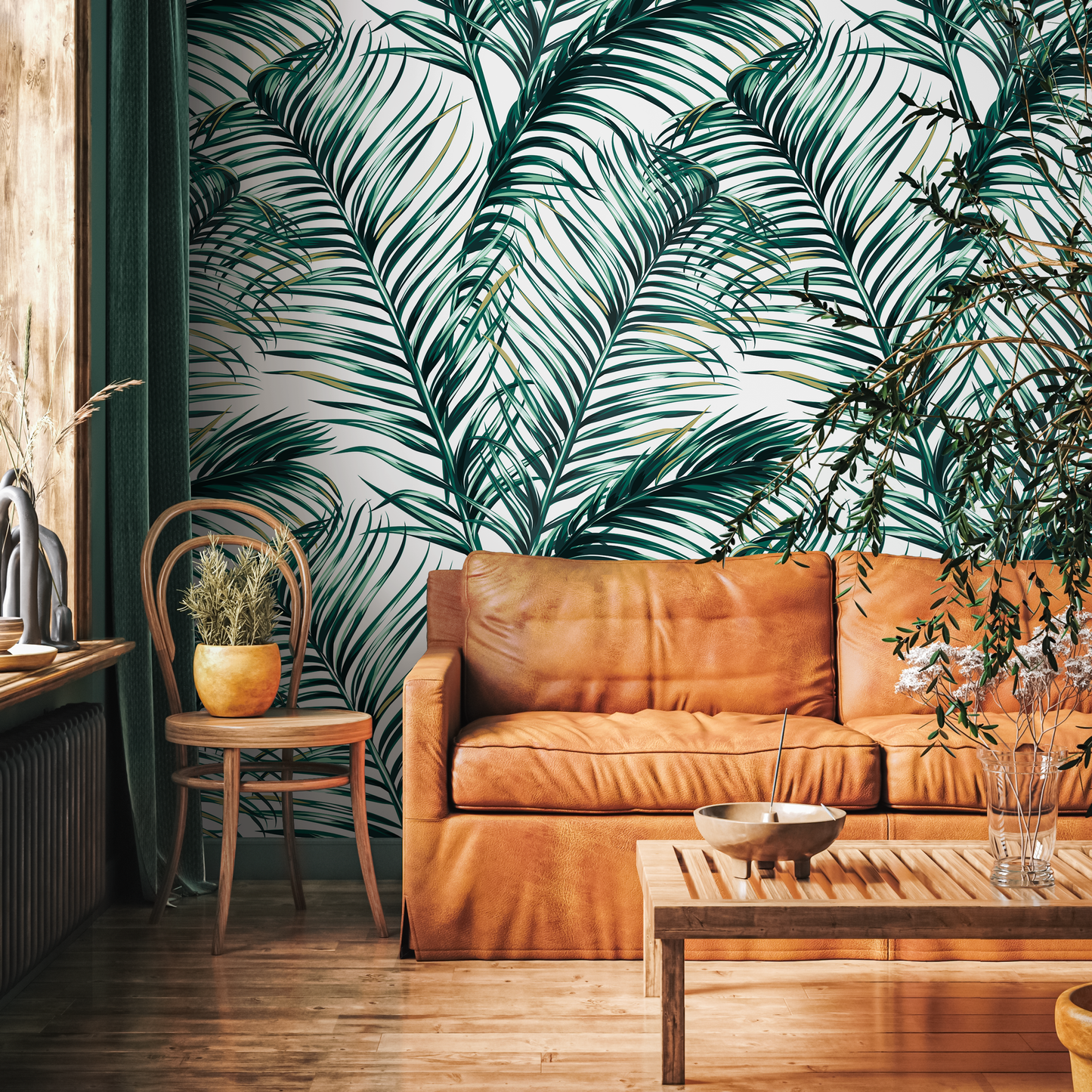 Wallpaper Peel and Stick Wallpaper Removable Wallpaper Home Decor Wall Art Wall Decor Room Decor / Tropical Leaves Palm Wallpaper - B121