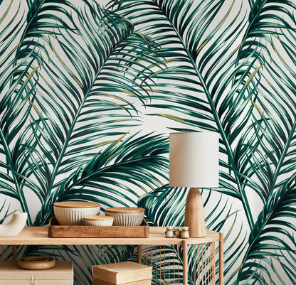 Wallpaper Peel and Stick Wallpaper Removable Wallpaper Home Decor Wall Art Wall Decor Room Decor / Tropical Leaves Palm Wallpaper - B121