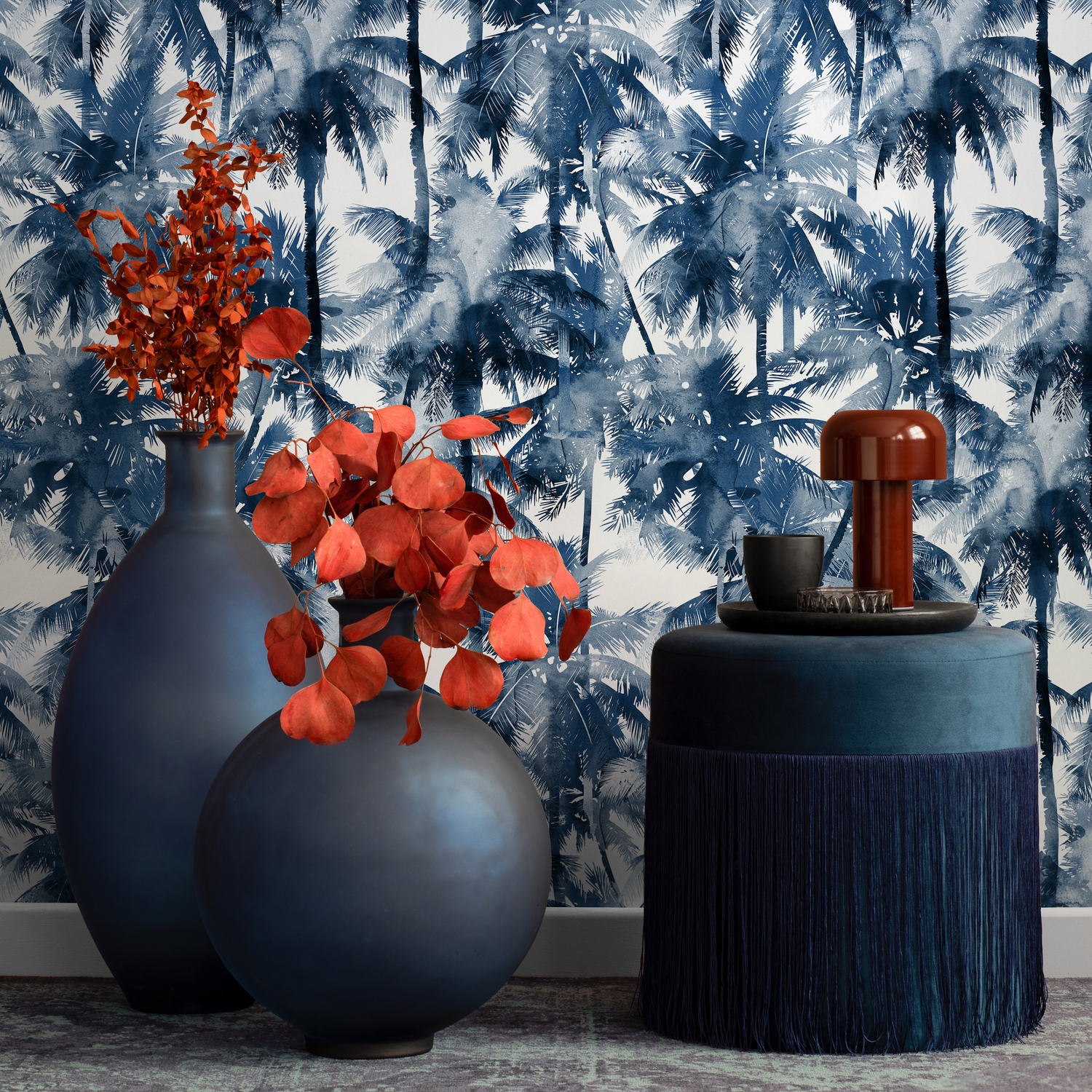 Wallpaper Peel and Stick Wallpaper Removable Wallpaper Home Decor Wall Art Wall Decor Room Decor / Blue Palm Tree Wallpaper - B133