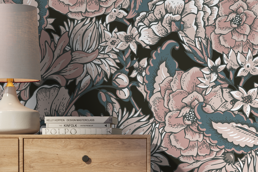 Wallpaper Peel and Stick Wallpaper Removable Wallpaper Home Decor Wall Art Wall Decor Room Decor / Vintage Roses and Flower Wallpaper - B164