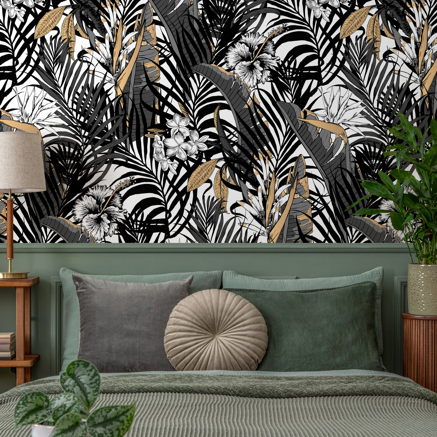 Wallpaper Peel and Stick Wallpaper Removable Wallpaper Home Decor Wall Art Wall Decor Room Decor / Dark Tropical Leaf Wallpaper - B179