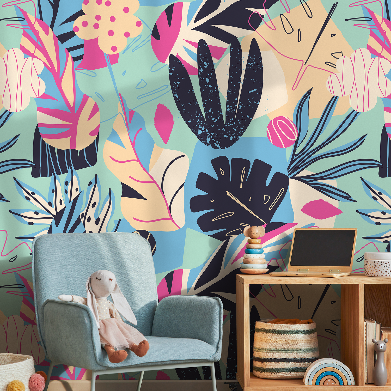 Wallpaper Peel and Stick Wallpaper Removable Wallpaper Home Decor Wall Art Wall Decor Room Decor / Colorful Abstract Leaf Wallpaper - B189