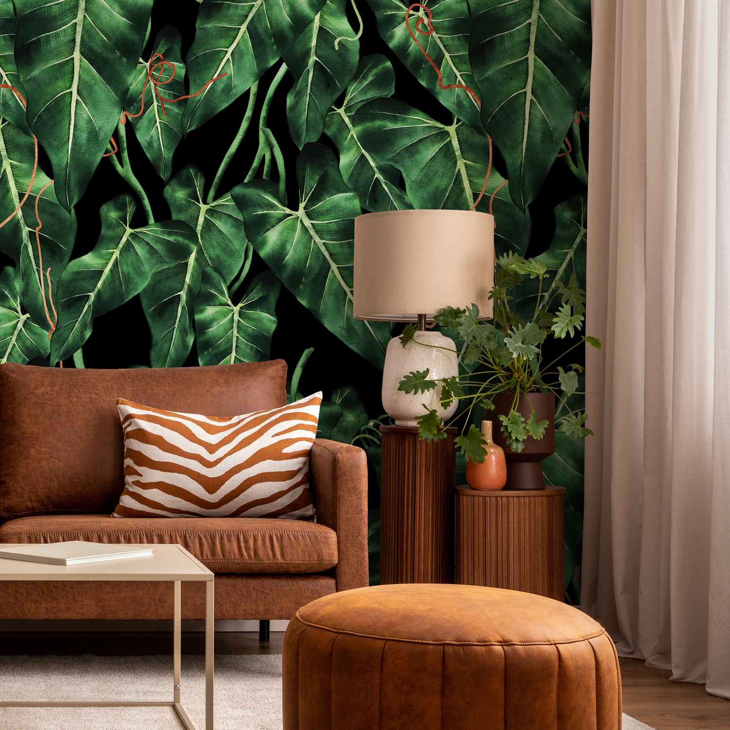 Papier peint autocollant amovible, décoration d'intérieur, art mural, décoration murale, décoration de chambre / Papier peint tropical vert - B193