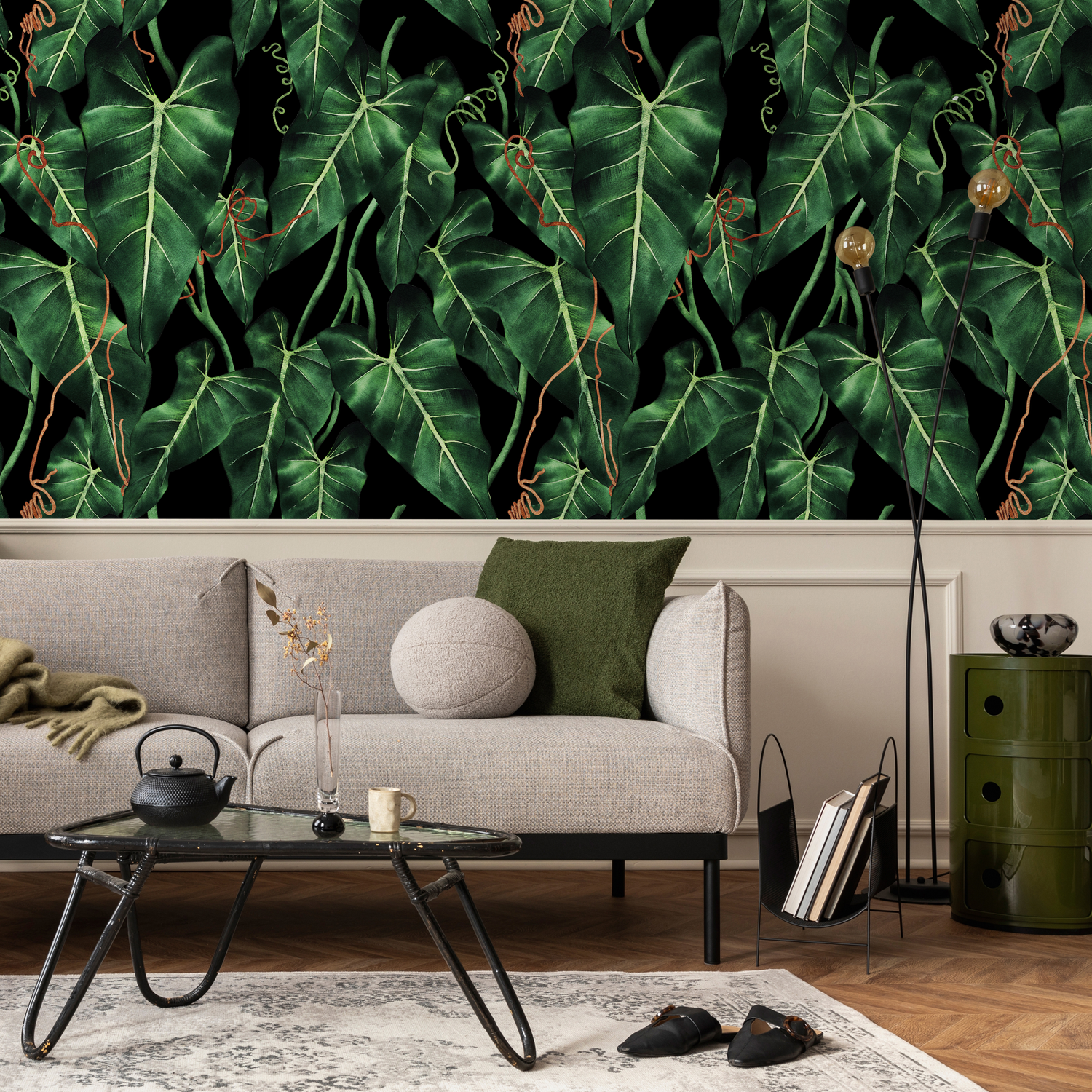 Papier peint autocollant amovible, décoration d'intérieur, art mural, décoration murale, décoration de chambre / Papier peint tropical vert - B193