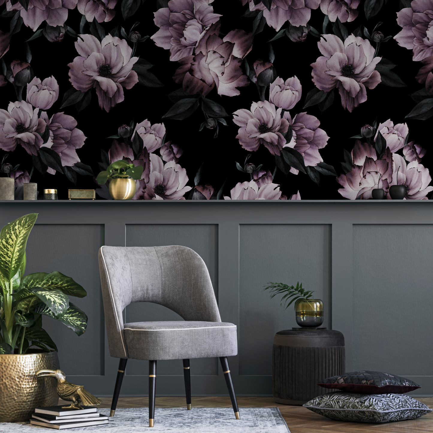 Vintage Dark Floral Wallpaper Peel and Stick and Traditional Wallpaper - B197