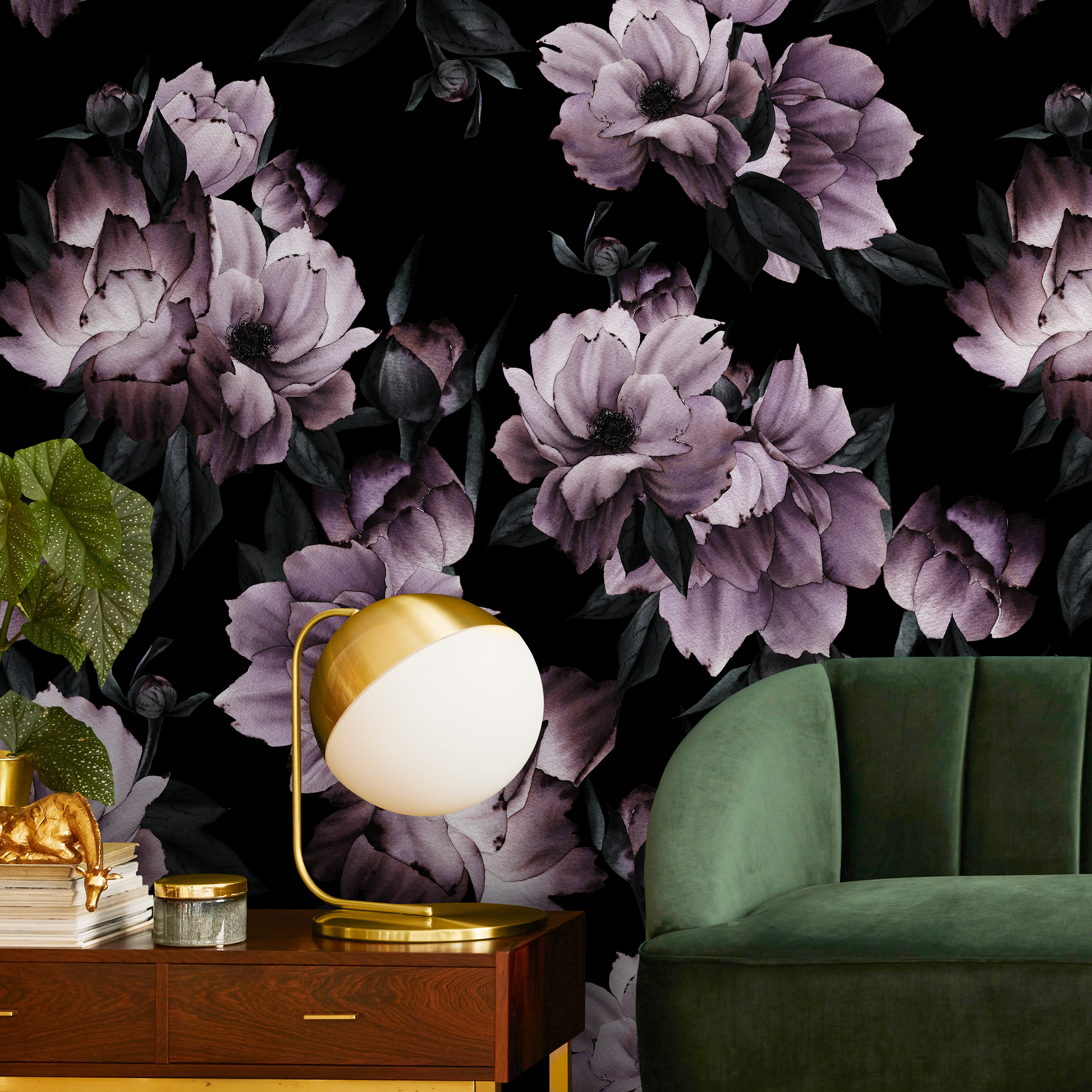 Dark Purple Floral Wallpaper | Wallpaper Peel and Stick | Removable  Wallpaper | Wall Paper Peel And Stick | Wall Mural | Wall Decor 3472