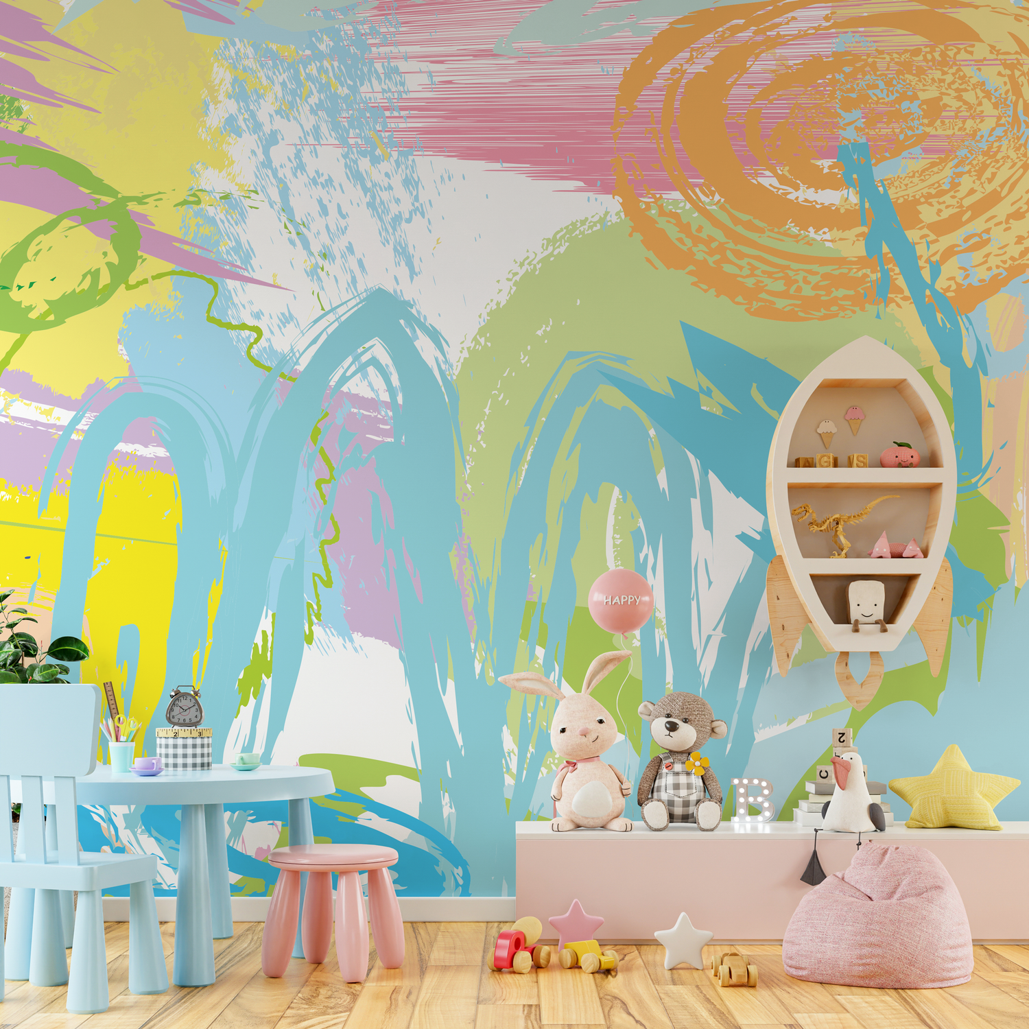 Papier peint autocollant amovible, décoration d'intérieur, art mural, décoration murale, décoration de chambre, papier peint abstrait couleur pastel - B234
