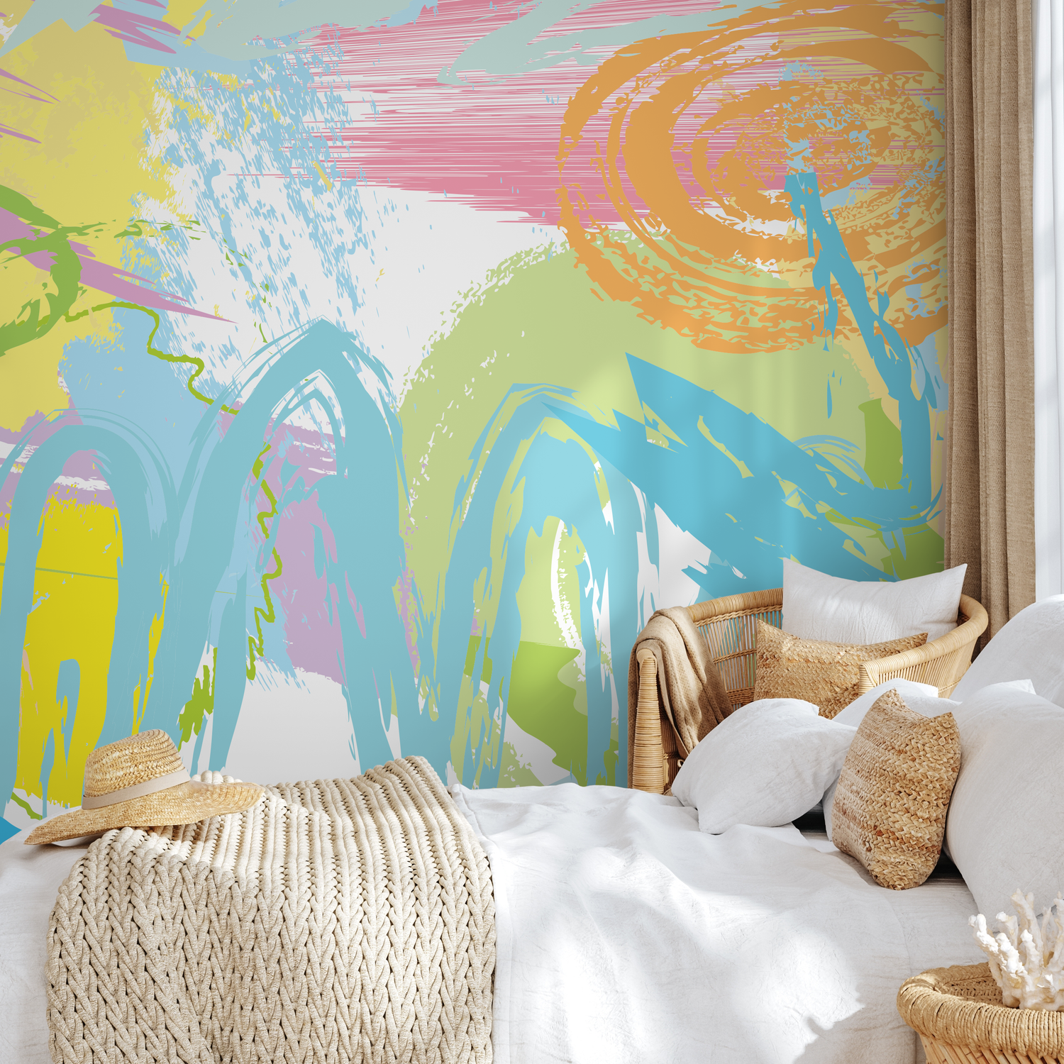 Papier peint autocollant amovible, décoration d'intérieur, art mural, décoration murale, décoration de chambre, papier peint abstrait couleur pastel - B234