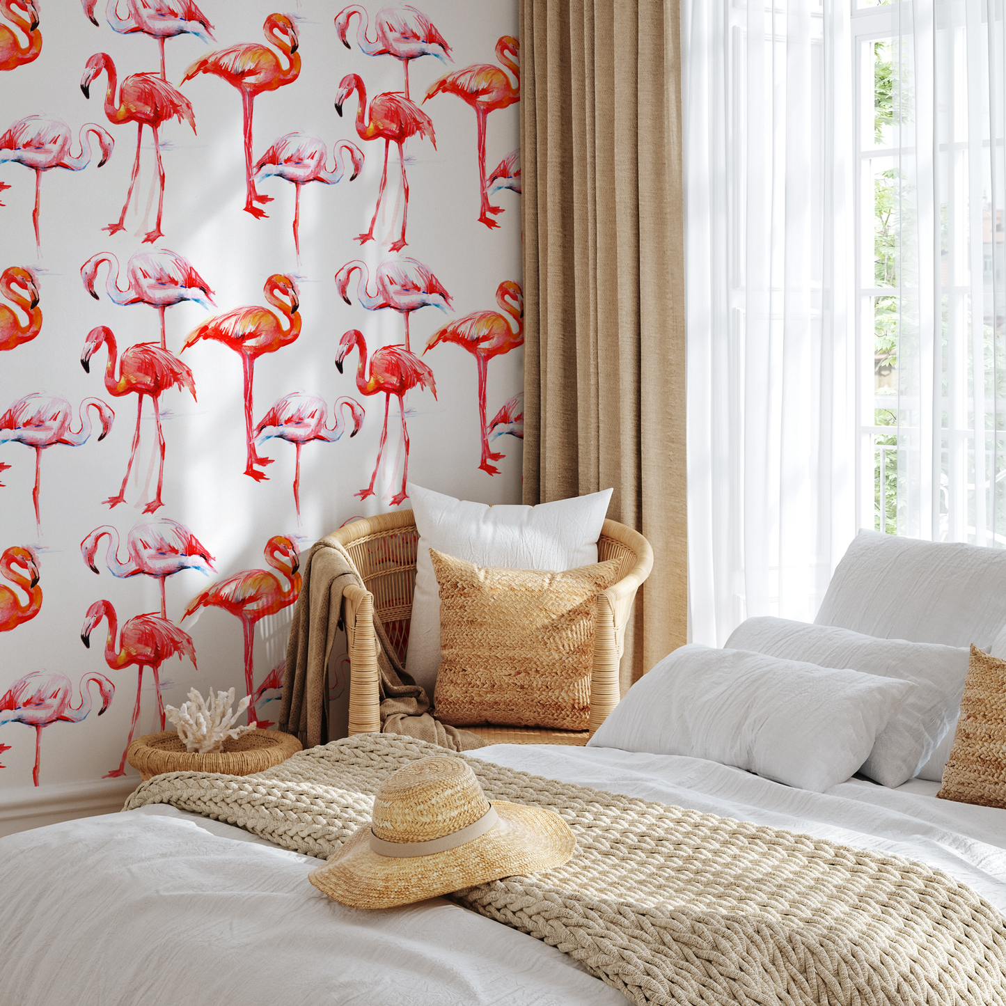 Removable Wallpaper Peel and Stick Wallpaper Wall Paper Wall Mural - Flamingos Wallpaper - B248