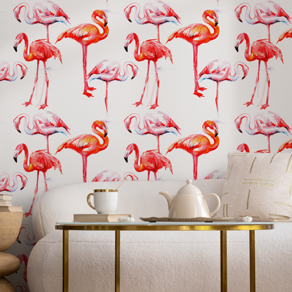 Removable Wallpaper Peel and Stick Wallpaper Wall Paper Wall Mural - Flamingos Wallpaper - B248