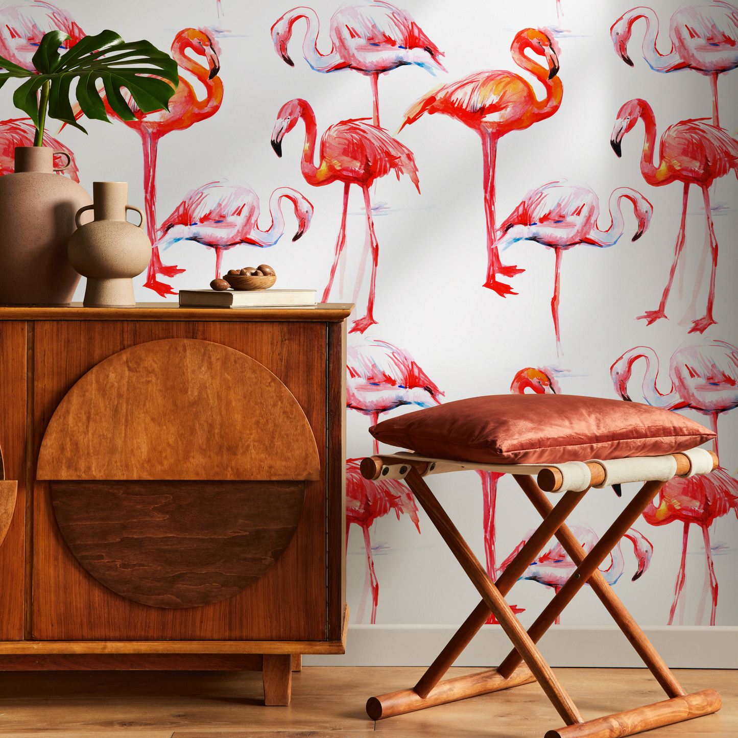 Removable Wallpaper Peel and Stick Wallpaper Wall Paper Wall Mural - Flamingos Wallpaper - B248