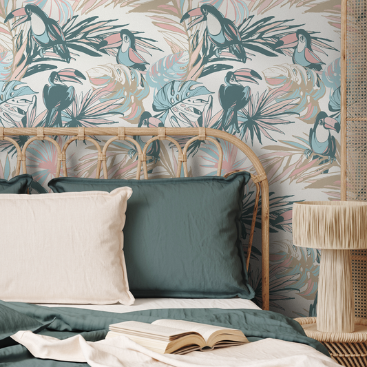 Toucan Tropical Colorful Wallpaper - Removable Wallpaper Peel and Stick Wallpaper Wall Paper Wall Mural  - B249