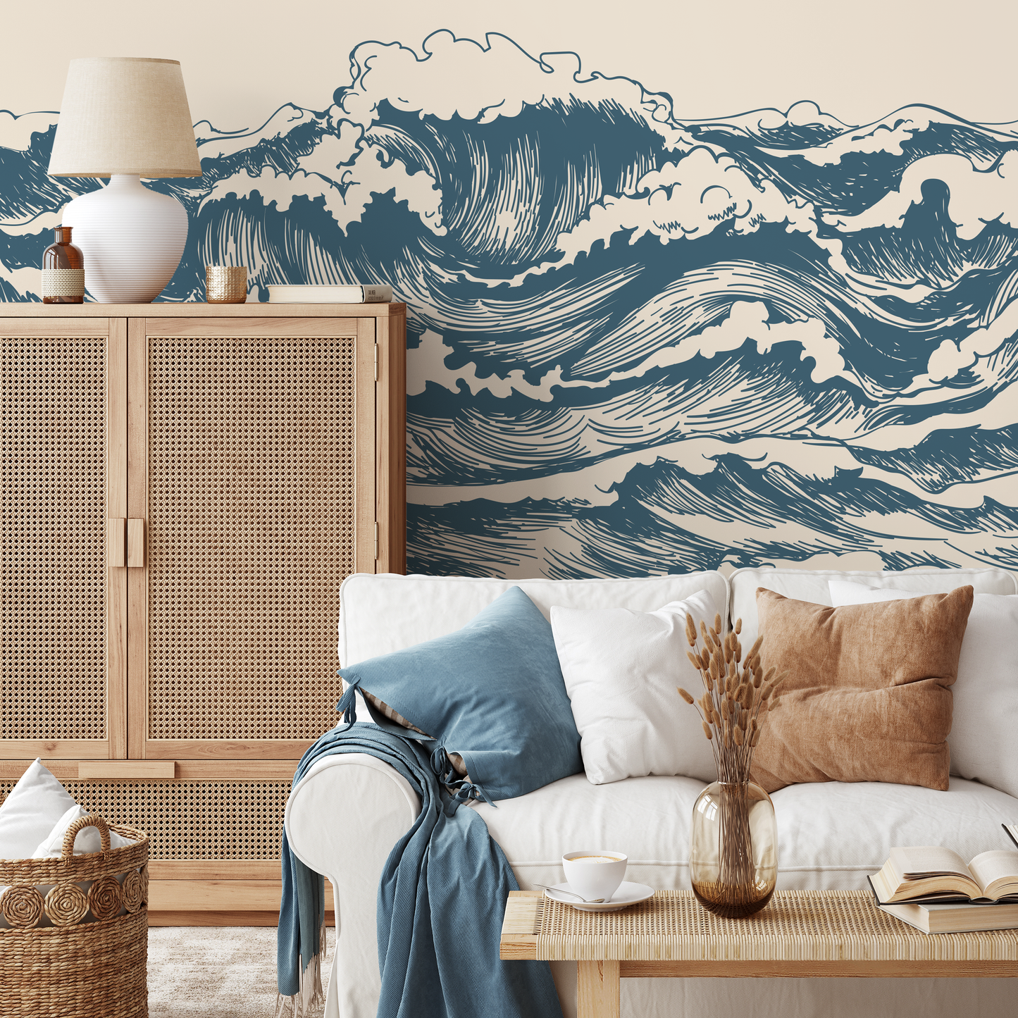 Removable Wallpaper Scandinavian Peaceful Wallpaper Waves Wallpaper Peel and Stick Wallpaper Wall Paper Mural - B256