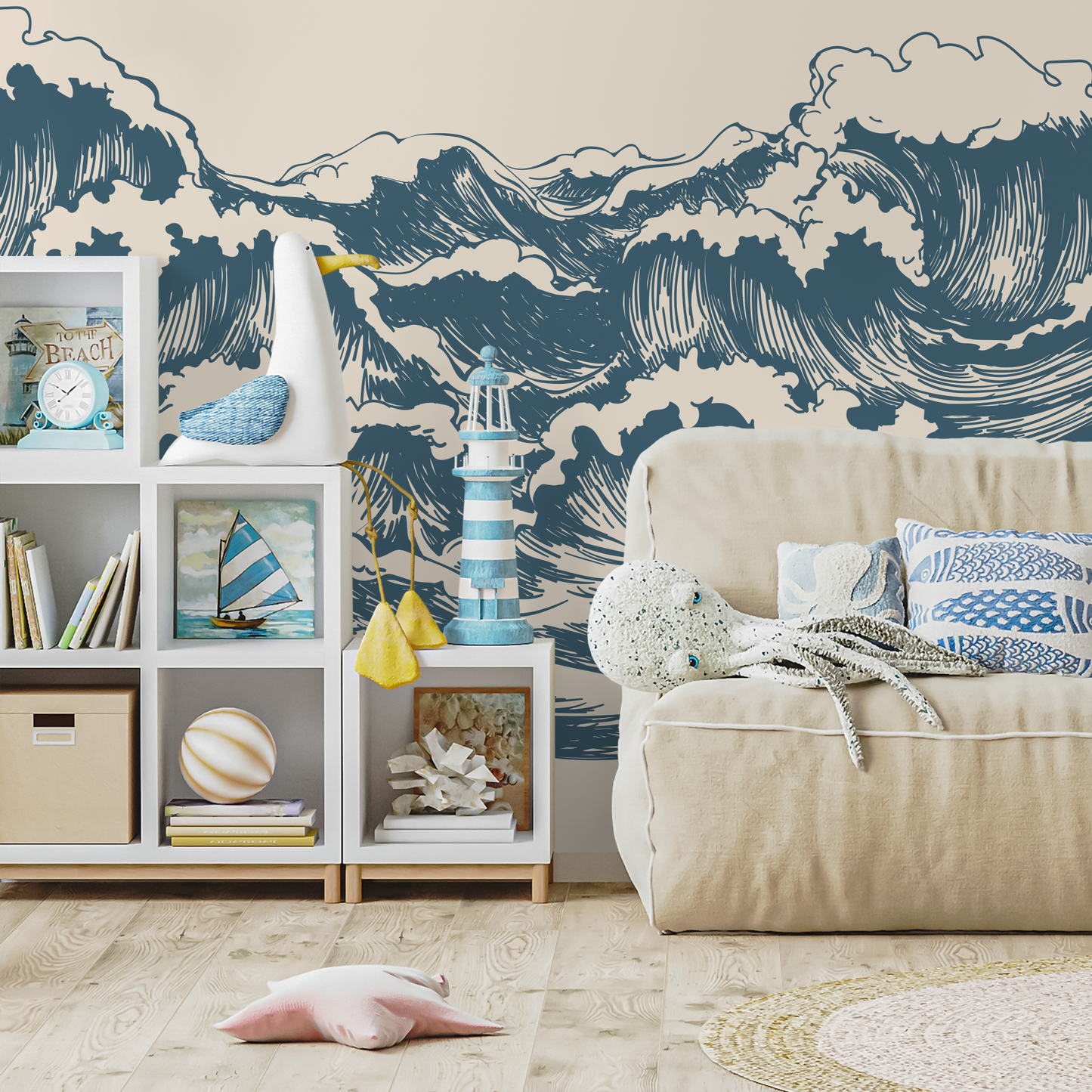 Removable Wallpaper Scandinavian Peaceful Wallpaper Waves Wallpaper Peel and Stick Wallpaper Wall Paper Mural - B256