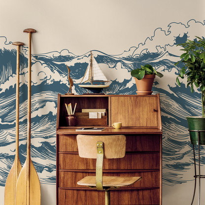 Removable Wallpaper Scandinavian Peaceful Wallpaper Waves Wallpaper Peel and Stick Wallpaper Wall Paper Mural - B256