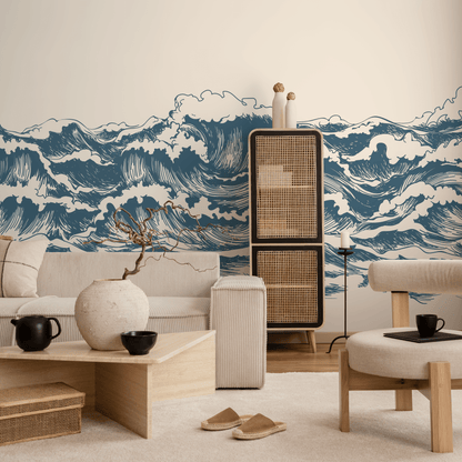 Removable Wallpaper Scandinavian Peaceful Wallpaper Waves Wallpaper Peel and Stick Wallpaper Wall Paper Mural - B256