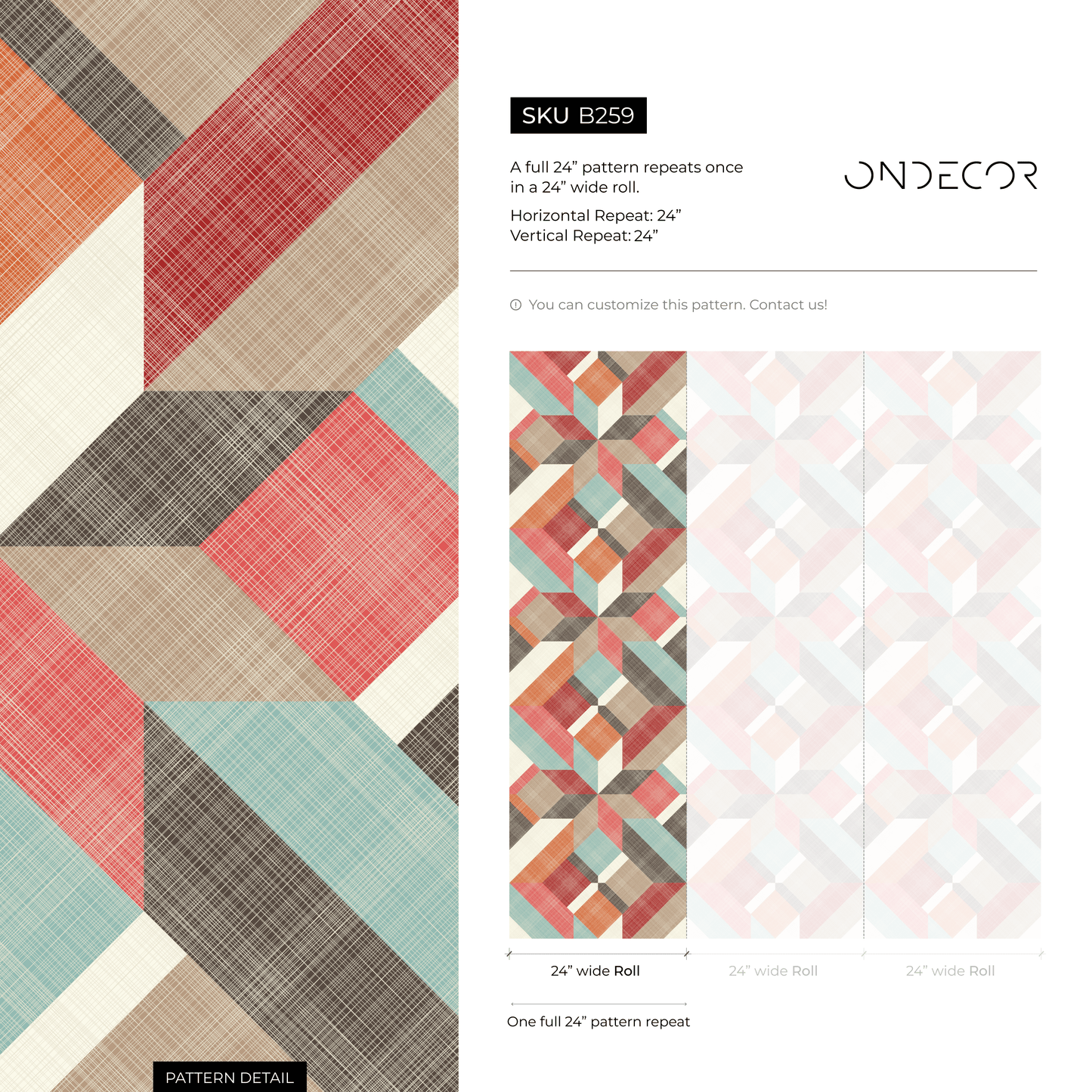 Removable Wallpaper Scandinavian Wallpaper Colorful Geometric Wallpaper Peel and Stick Wallpaper Wall Paper - B259