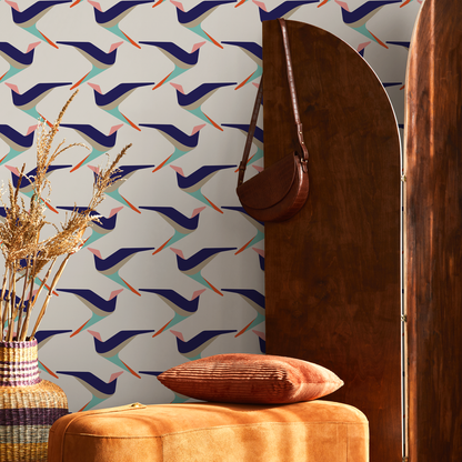 Removable Wallpaper Scandinavian Wallpaper  Wallpaper Peel and Stick Wallpaper Flat Birds Wallpaper - B283