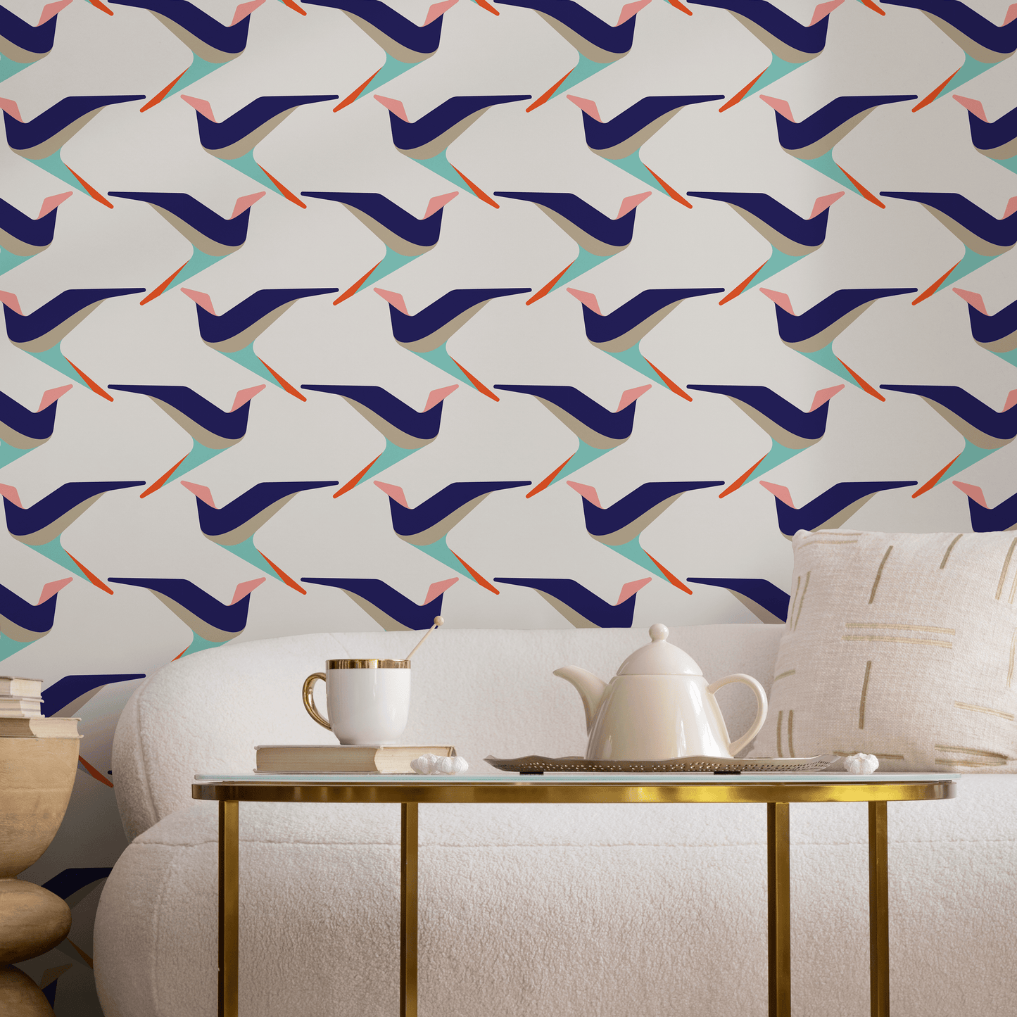 Removable Wallpaper Scandinavian Wallpaper  Wallpaper Peel and Stick Wallpaper Flat Birds Wallpaper - B283