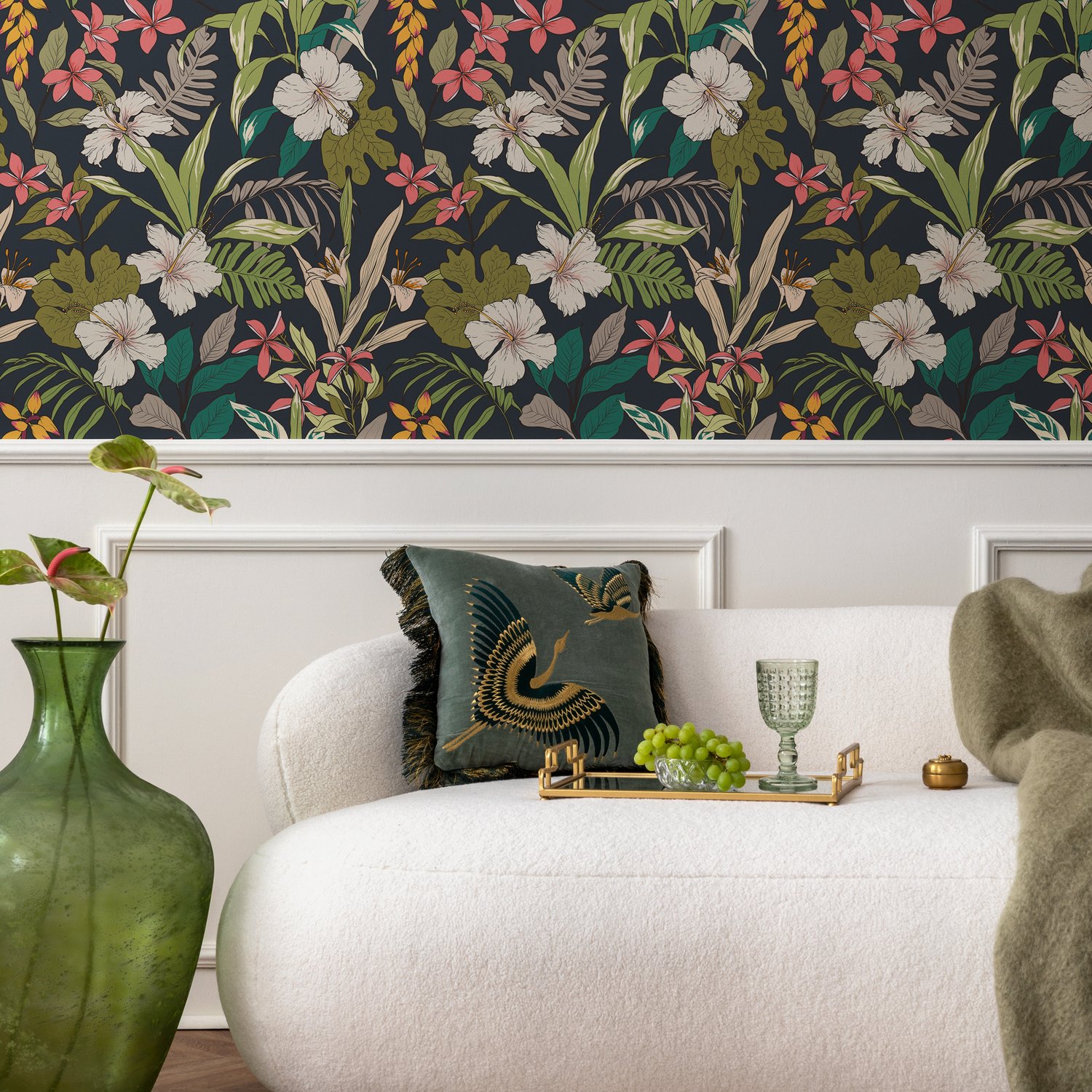 Papel pintado con flores hawaianas, papel pintado extraíble, papel pintado escandinavo, papel pintado contemporáneo temporal, papel pintado autoadhesivo - B284