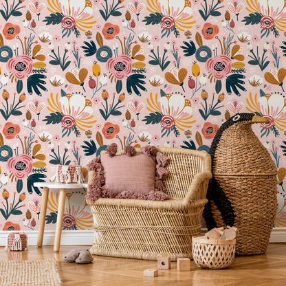 Flowers Removable Wallpaper Scandinavian Wallpaper Temporary Wallpaper Contemporary Wallpaper Peel and Stick Wallpaper - B303