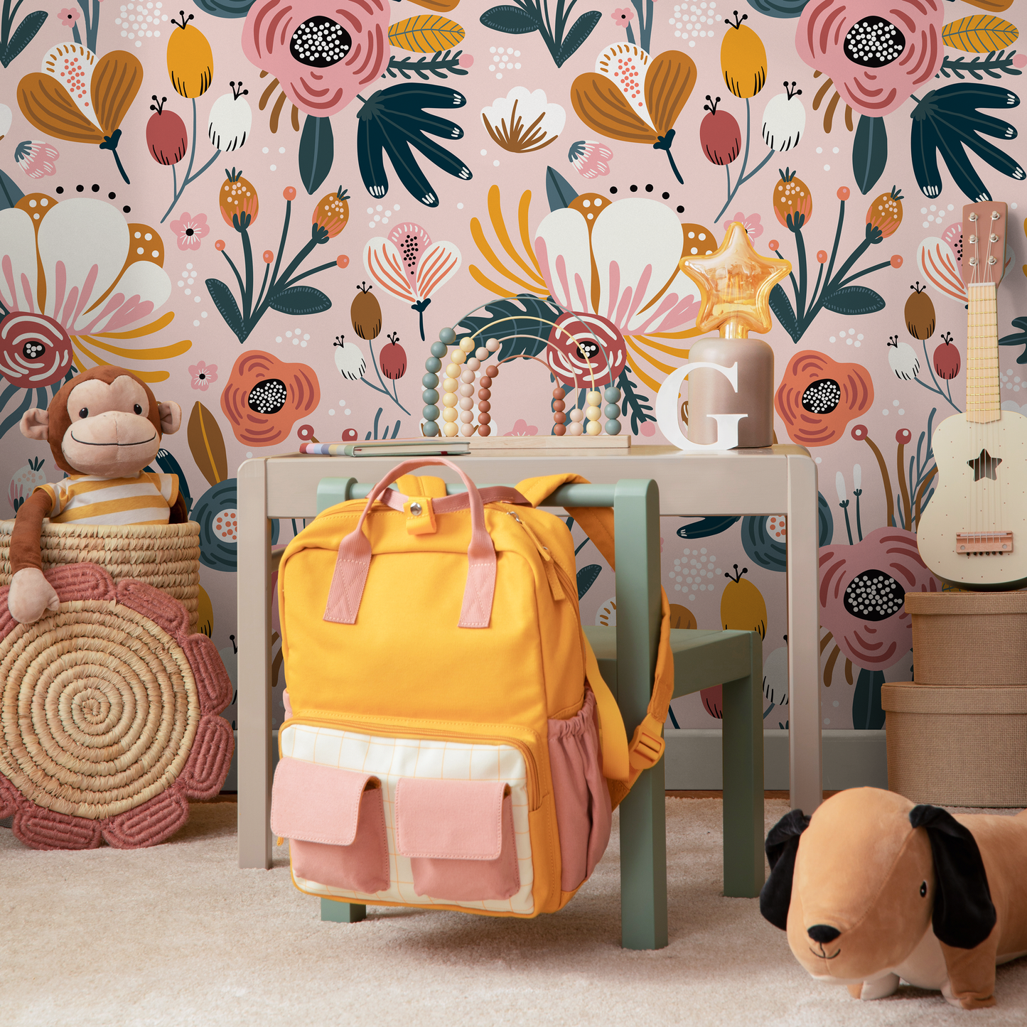 Flowers Removable Wallpaper Scandinavian Wallpaper Temporary Wallpaper Contemporary Wallpaper Peel and Stick Wallpaper - B303