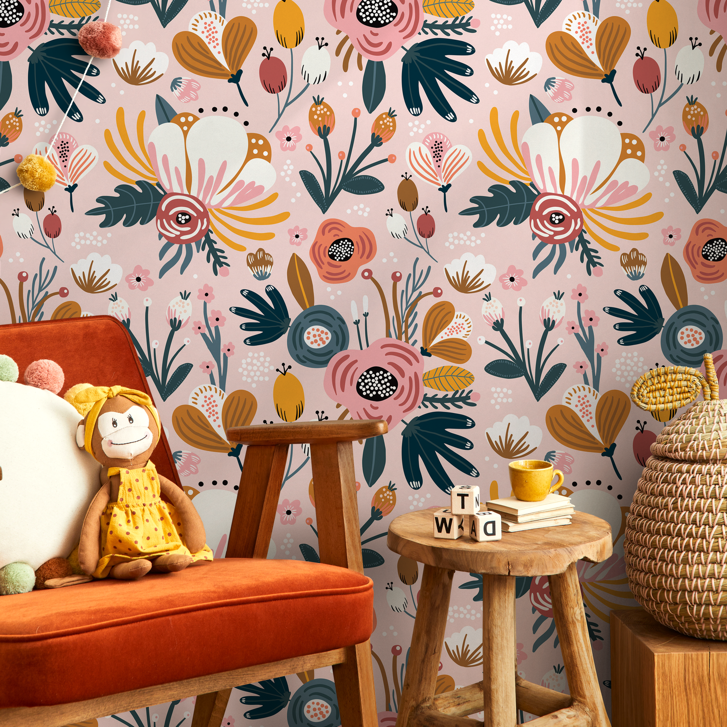 Flowers Removable Wallpaper Scandinavian Wallpaper Temporary Wallpaper Contemporary Wallpaper Peel and Stick Wallpaper - B303