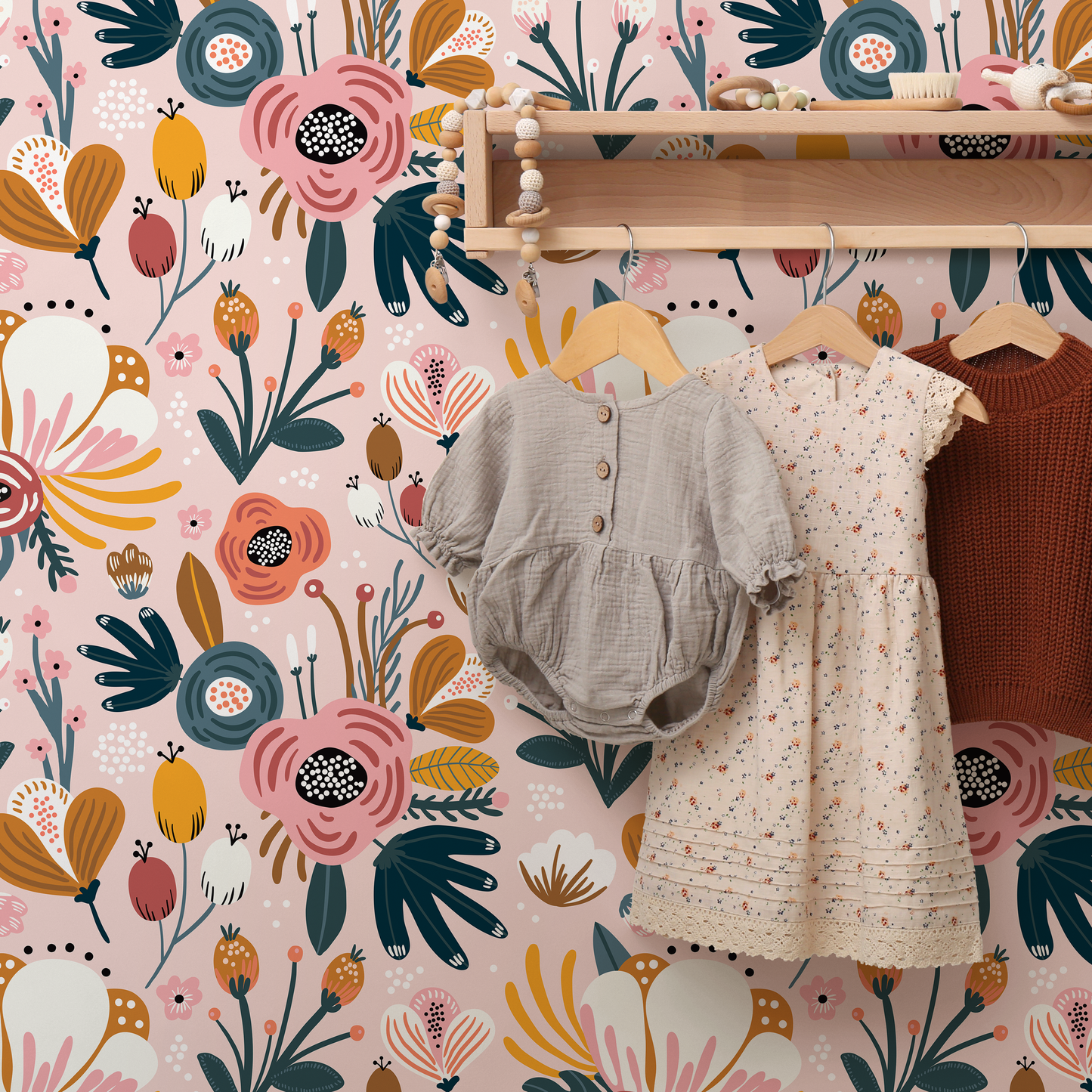 Flowers Removable Wallpaper Scandinavian Wallpaper Temporary Wallpaper Contemporary Wallpaper Peel and Stick Wallpaper - B303