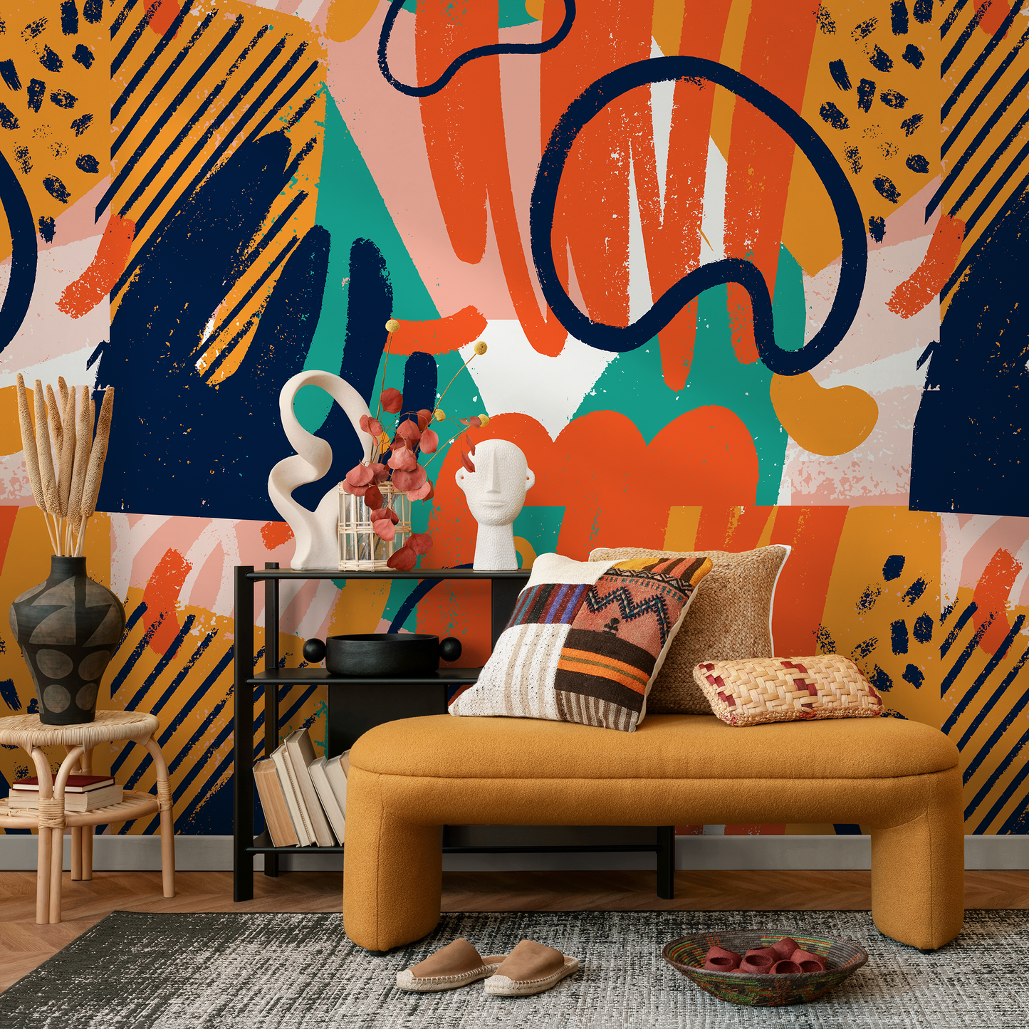 Removable Wallpaper Scandinavian Wallpaper Abstract Colorful Wallpaper Peel and Stick Wallpaper Wall Paper Mural - B306