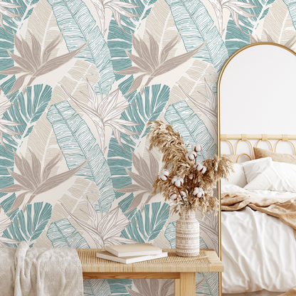 Wallpaper Peel and Stick Wallpaper Removable Wallpaper Home Decor Wall Art Wall Decor Room Decor /  Cute Tropical Leaves Wallpaper  - B314