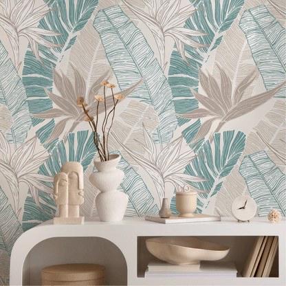 Wallpaper Peel and Stick Wallpaper Removable Wallpaper Home Decor Wall Art Wall Decor Room Decor /  Cute Tropical Leaves Wallpaper  - B314