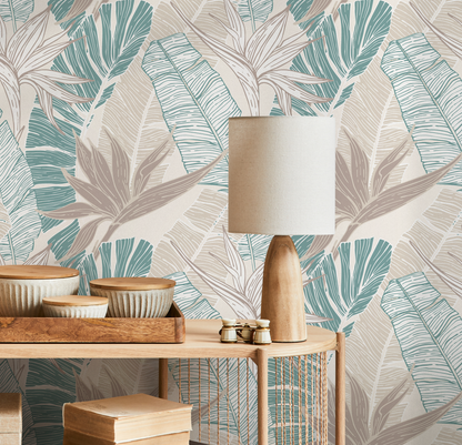 Wallpaper Peel and Stick Wallpaper Removable Wallpaper Home Decor Wall Art Wall Decor Room Decor /  Cute Tropical Leaves Wallpaper  - B314