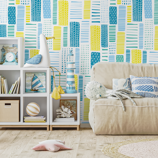 Wallpaper Peel and Stick Wallpaper Removable Wallpaper Home Decor Wall Art Wall Decor Room Decor / Yellow and Blue Abstract Wallpaper - B318