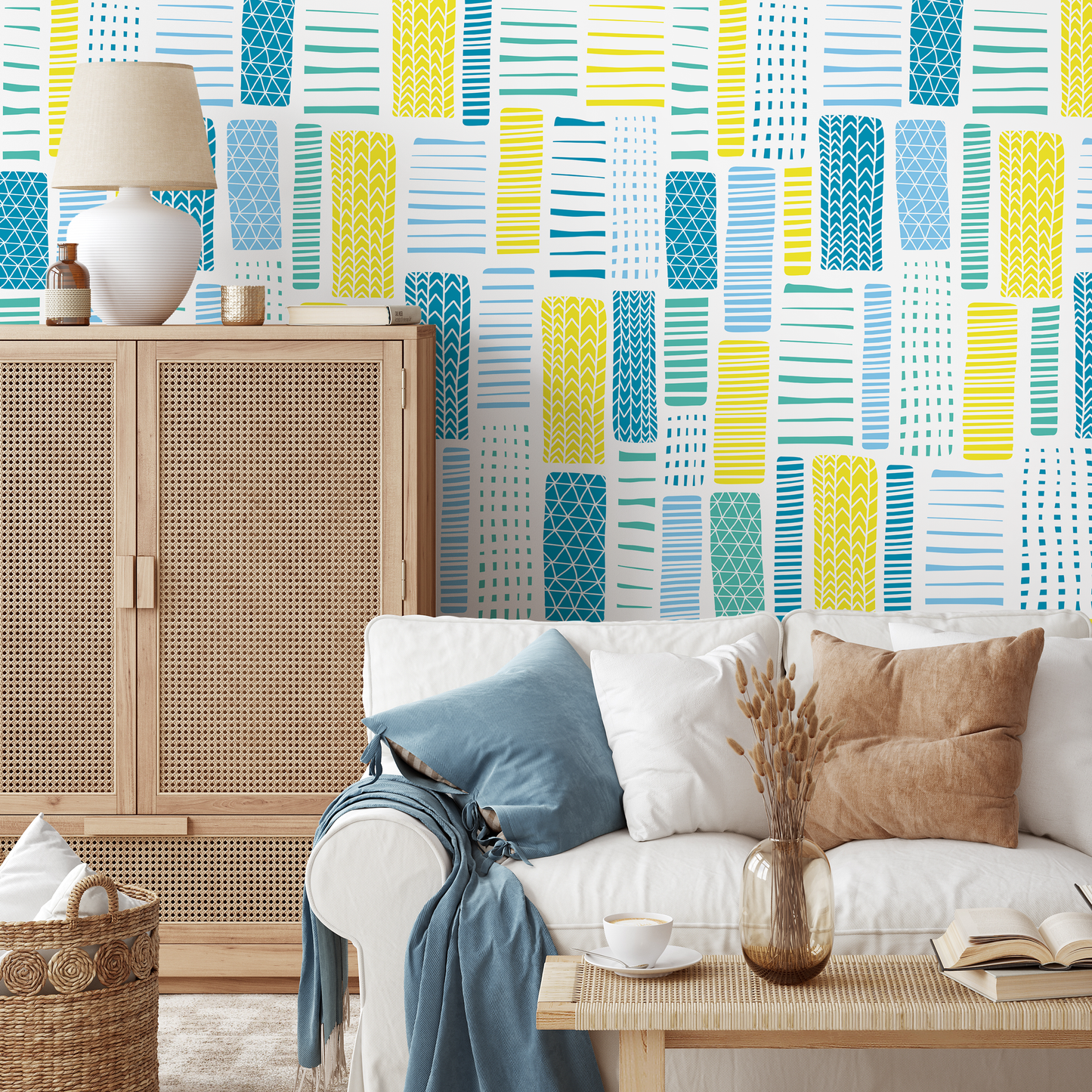 Wallpaper Peel and Stick Wallpaper Removable Wallpaper Home Decor Wall Art Wall Decor Room Decor / Yellow and Blue Abstract Wallpaper - B318