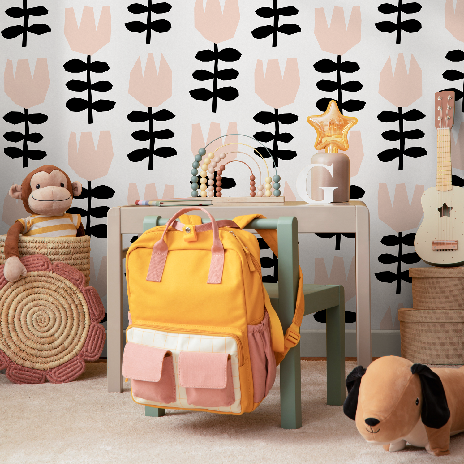 Papel pintado autoadhesivo, papel pintado extraíble, decoración del hogar, arte de pared, decoración de habitaciones, papel pintado floral minimalista - B376