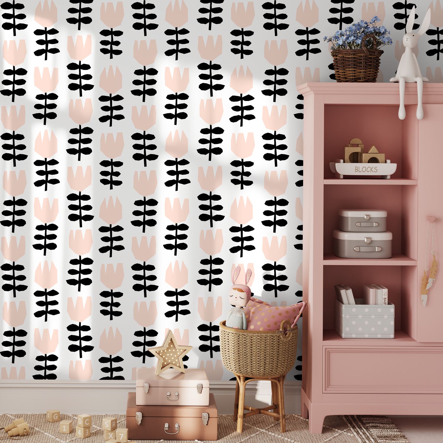 Papel pintado autoadhesivo, papel pintado extraíble, decoración del hogar, arte de pared, decoración de habitaciones, papel pintado floral minimalista - B376